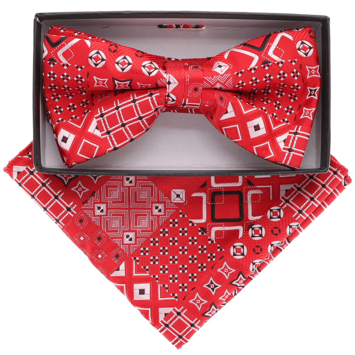 Vittorio Farina Geometric Designer Bow Tie &amp; Pocket Square - BH-21189 - Classy Cufflinks