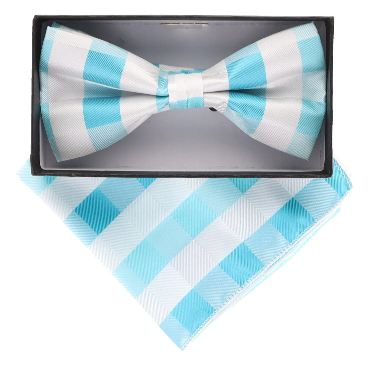 Vittorio Farina Men's Geometric Design Satin Bow Tie &amp; Pocket Square in Gift Box - BH - D - 21006 - Classy Cufflinks