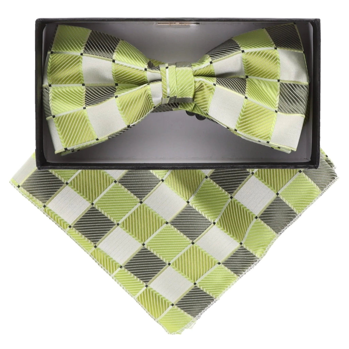 Vittorio Farina Men's Geometric Design Satin Bow Tie &amp; Pocket Square in Gift Box - BH - D - 21012 - Classy Cufflinks