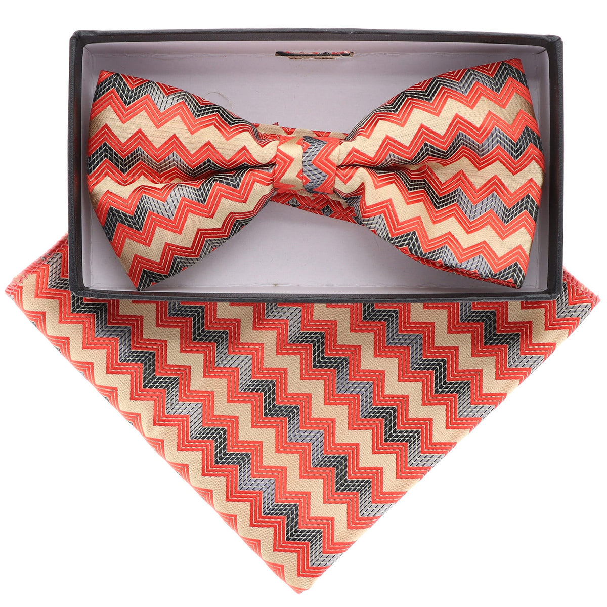 Vittorio Farina Geometric Designer Bow Tie &amp; Pocket Square - BH - D - 21086 - Classy Cufflinks