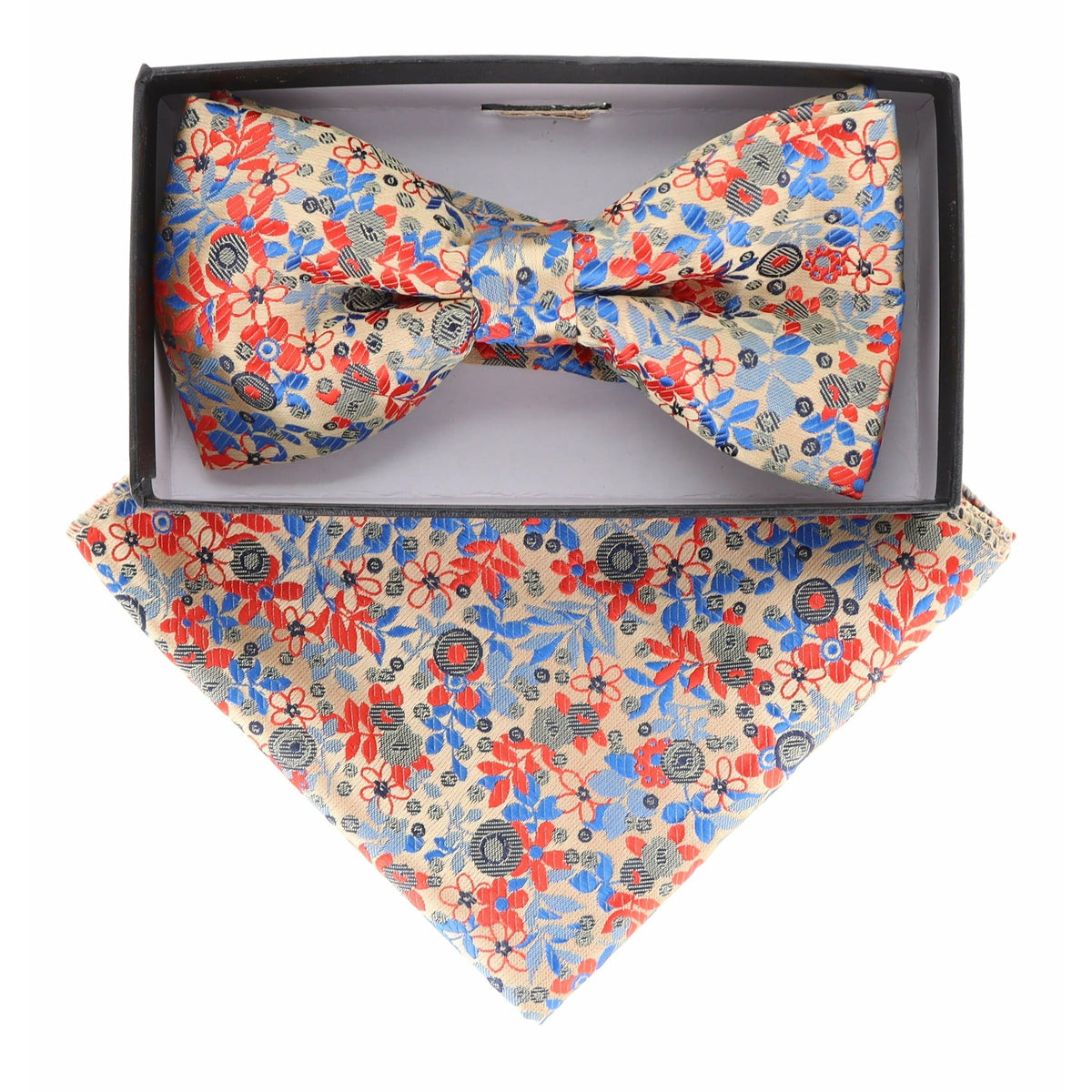 Vittorio Farina Floral Designer Bow Tie &amp; Pocket Square - BH - D - 21142 - Classy Cufflinks