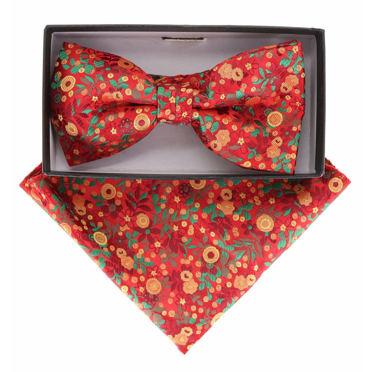 Vittorio Farina Floral Designer Bow Tie &amp; Pocket Square - BH - D - 21143 - Classy Cufflinks