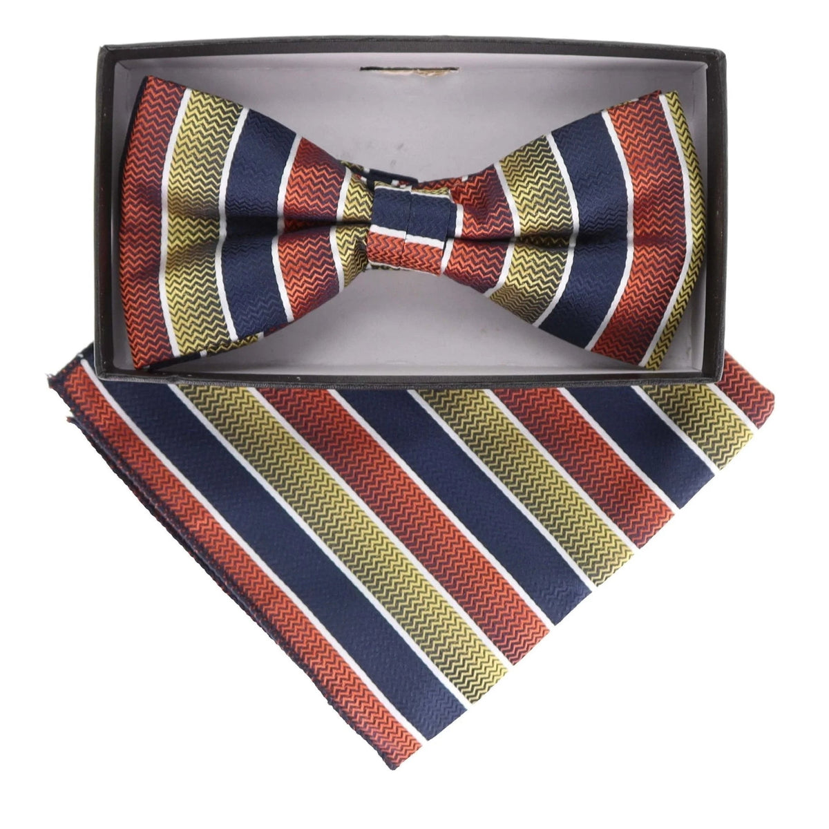 Vittorio Farina Men's Geometric Design Satin Bow Tie &amp; Pocket Square in Gift Box - BH - D - 21162 - Classy Cufflinks