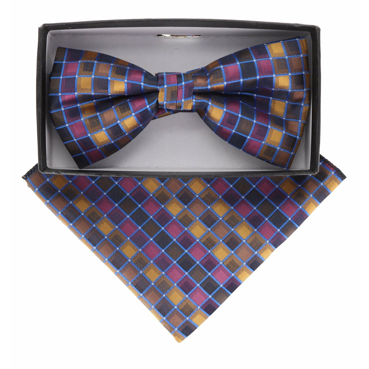 Vittorio Farina Geometric Designer Bow Tie &amp; Pocket Square - BH - D - 21172 - Classy Cufflinks