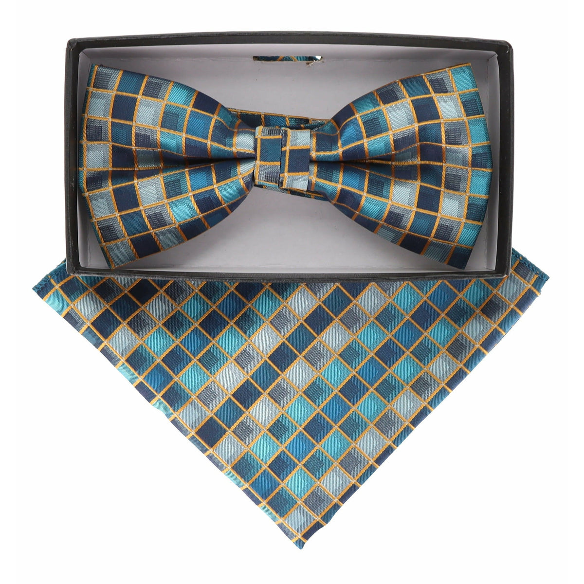 Vittorio Farina Geometric Designer Bow Tie &amp; Pocket Square - BH - D - 21173 - Classy Cufflinks