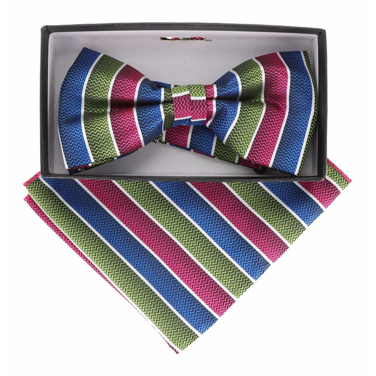 Vittorio Farina Geometric Designer Bow Tie &amp; Pocket Square - BH - D - 21175 - Classy Cufflinks