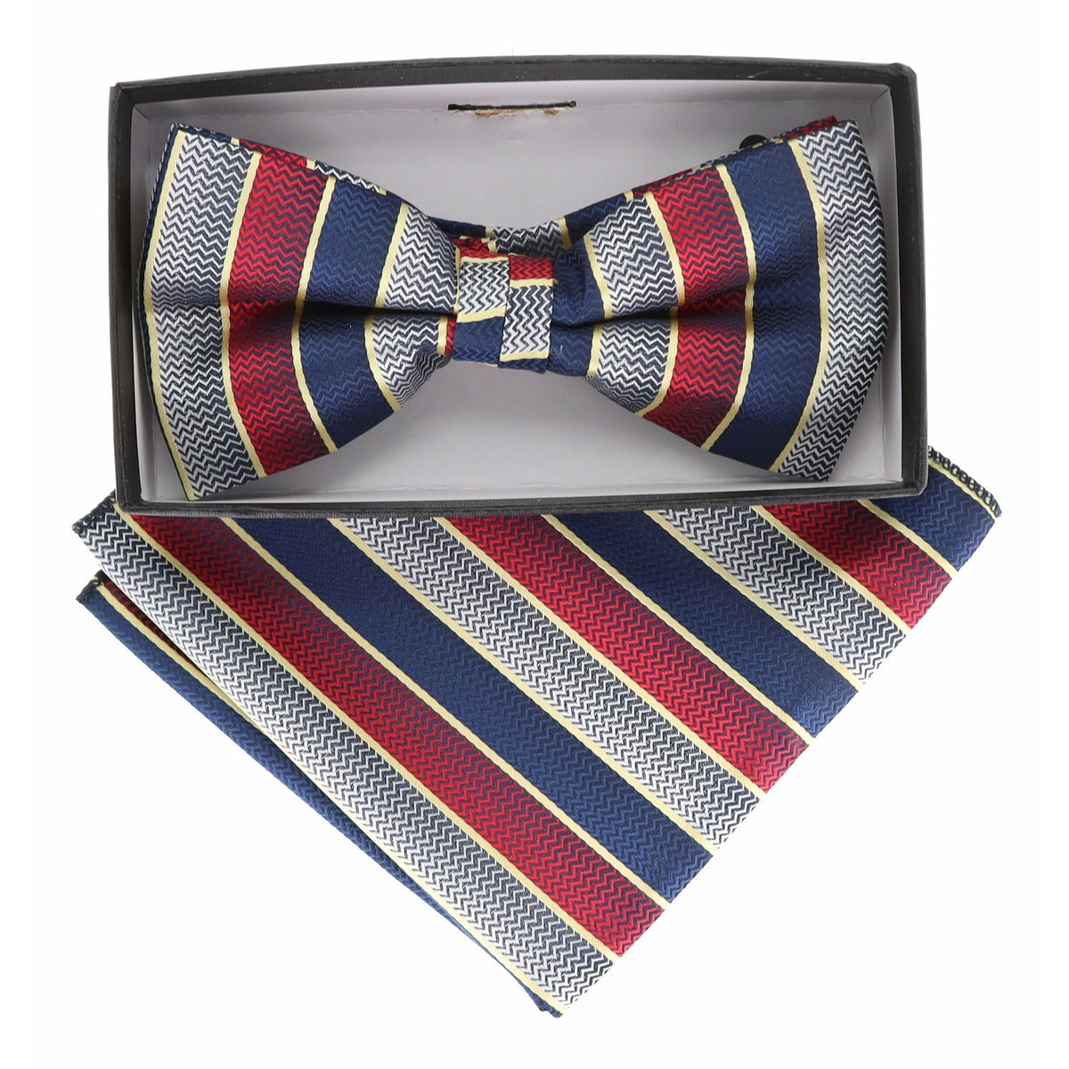 Vittorio Farina Geometric Designer Bow Tie &amp; Pocket Square - BH - D - 21176 - Classy Cufflinks