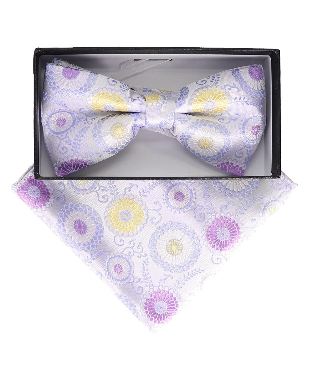 Vittorio Farina Floral Designer Bow Tie &amp; Pocket Square - BH - D - 23053 - Classy Cufflinks