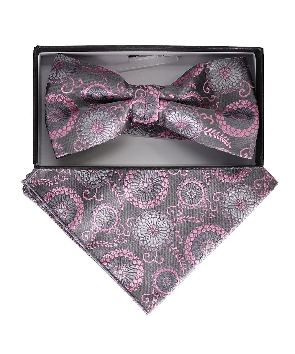 Vittorio Farina Floral Designer Bow Tie &amp; Pocket Square - BH - D - 23054 - Classy Cufflinks