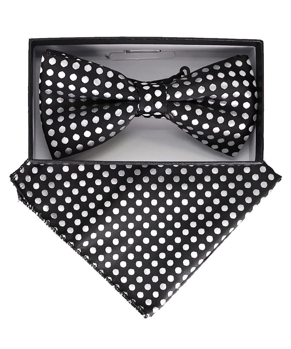 Vittorio Farina Men's Geometric Design Satin Bow Tie &amp; Pocket Square in Gift Box - BH - D - 23069 - Classy Cufflinks