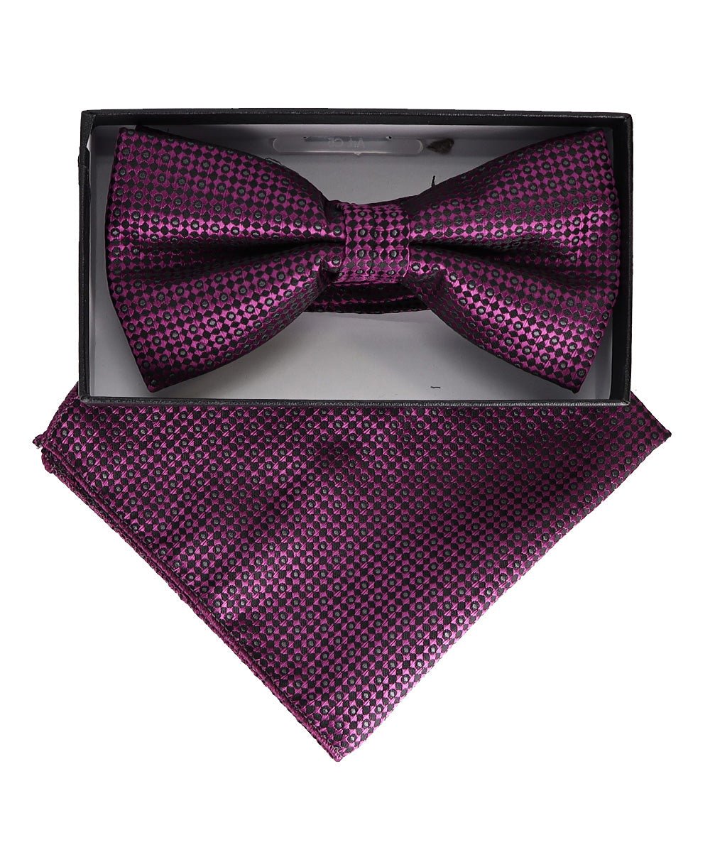 Vittorio Farina Geometric Designer Bow Tie &amp; Pocket Square - BH - D - 23073 - Classy Cufflinks