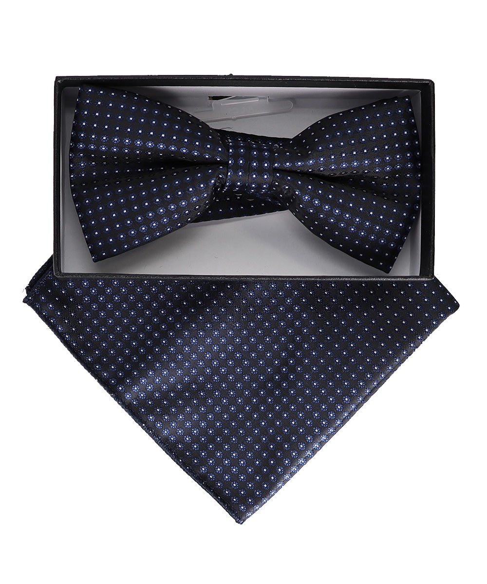 Vittorio Farina Geometric Designer Bow Tie &amp; Pocket Square - BH - D - 23074 - Classy Cufflinks