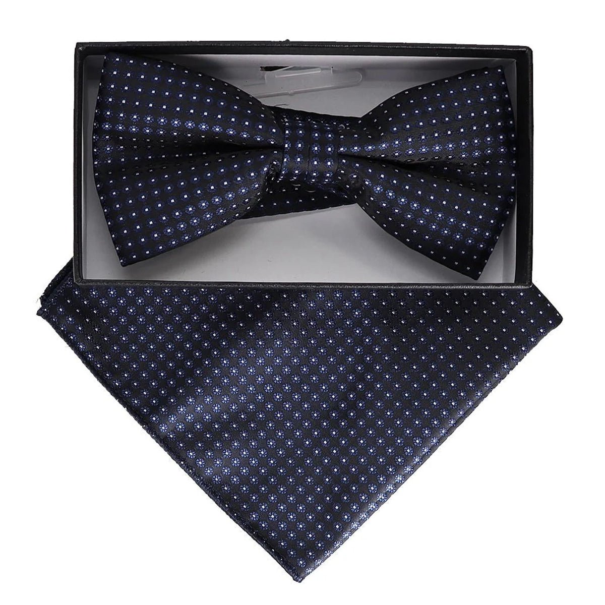 Vittorio Farina Men's Geometric Design Satin Bow Tie &amp; Pocket Square in Gift Box - BH - D - 23074 - Classy Cufflinks