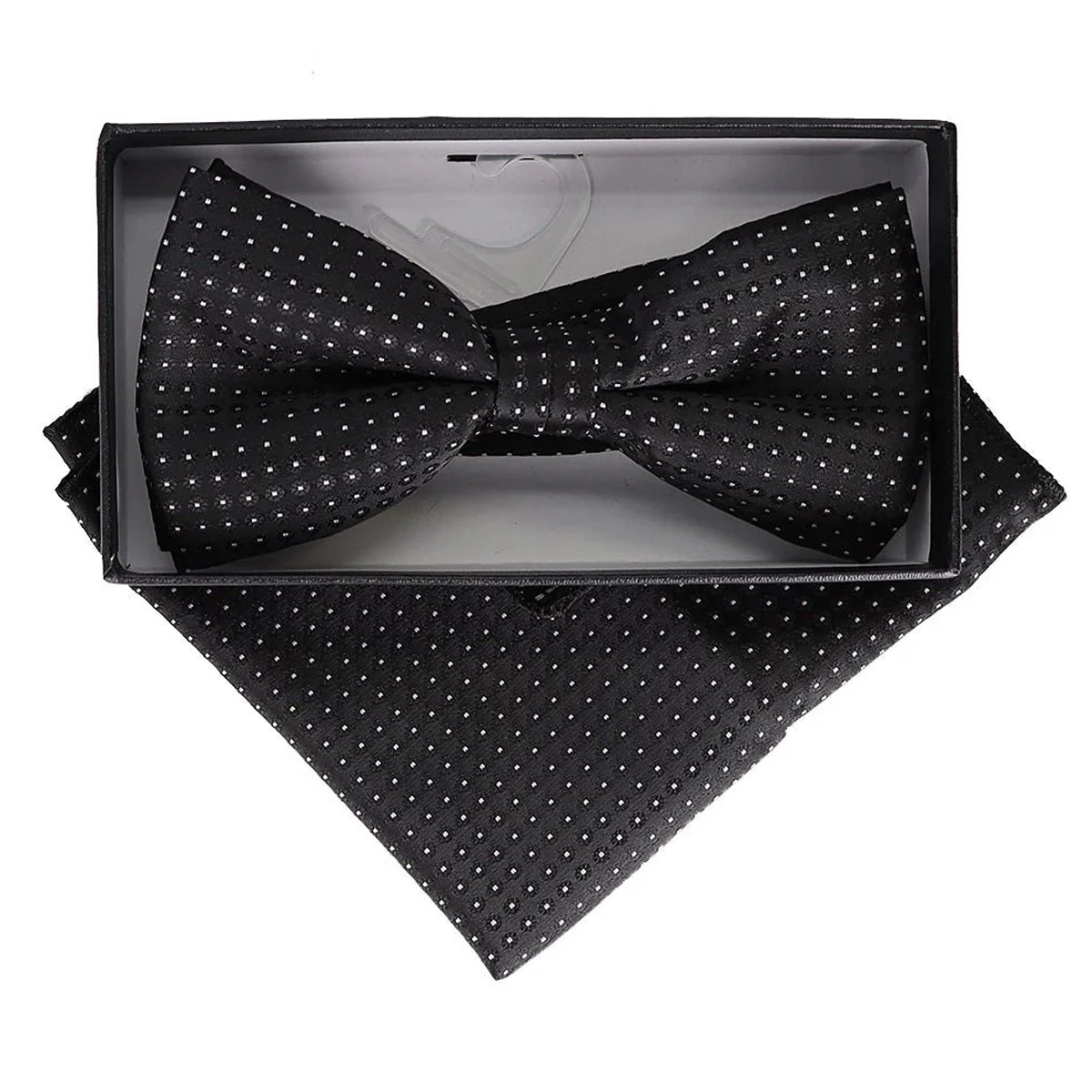 Vittorio Farina Men's Geometric Design Satin Bow Tie &amp; Pocket Square in Gift Box - BH - D - 23075 - Classy Cufflinks