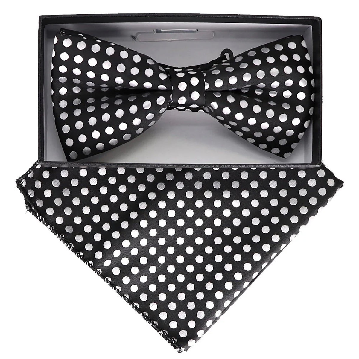 Vittorio Farina Men's Geometric Design Satin Bow Tie &amp; Pocket Square in Gift Box - BH - D - 23075 - Classy Cufflinks