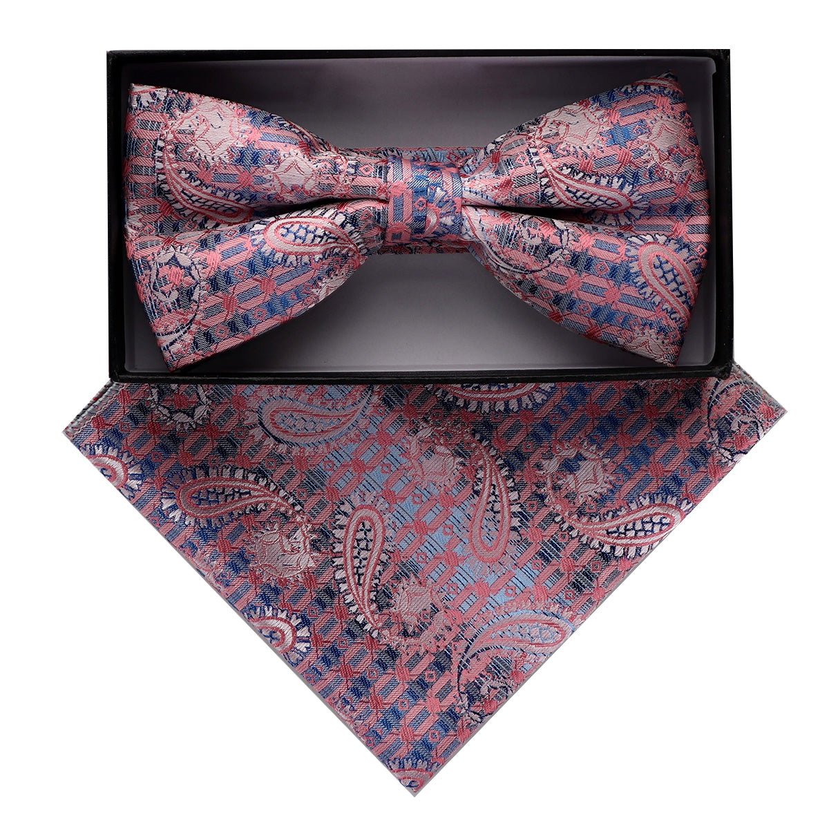 Vittorio Farina Men's Paisley Design Satin Bow Tie &amp; Pocket Square in Gift Box - BH - D_23077 - Classy Cufflinks