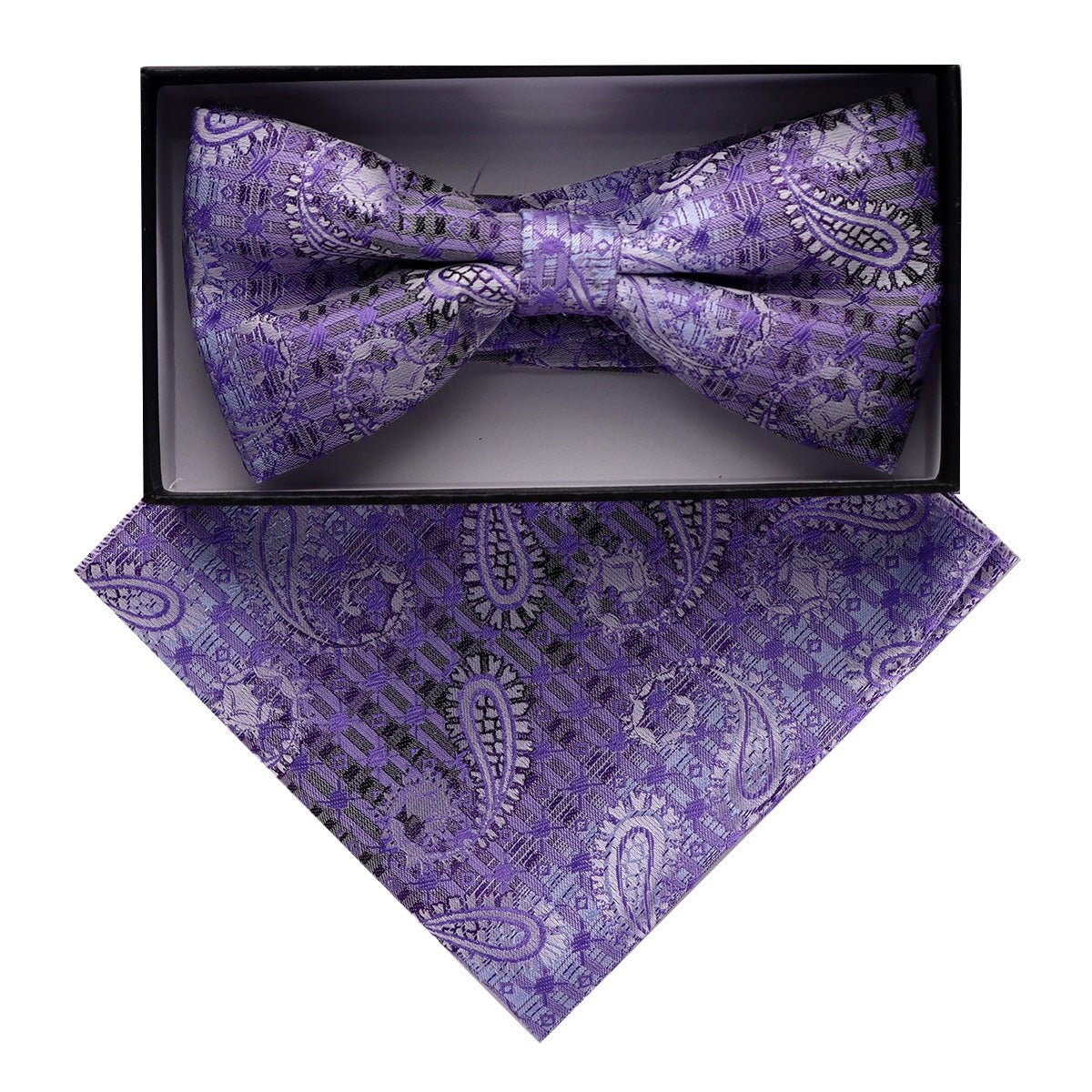 Vittorio Farina Men's Paisley Design Satin Bow Tie &amp; Pocket Square in Gift Box - BH - D_23078 - Classy Cufflinks