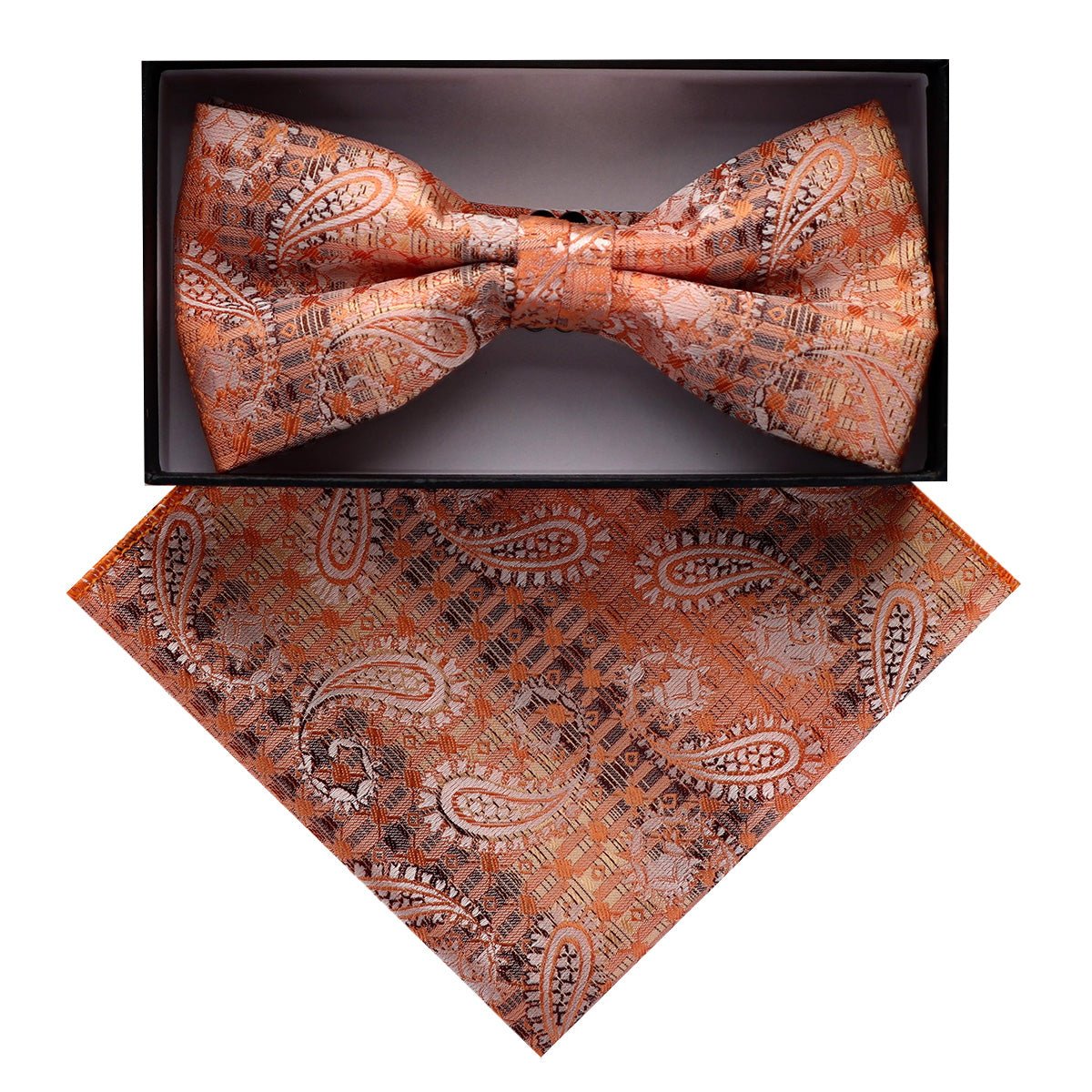 Vittorio Farina Men's Paisley Design Satin Bow Tie &amp; Pocket Square in Gift Box - BH - D_23079 - Classy Cufflinks