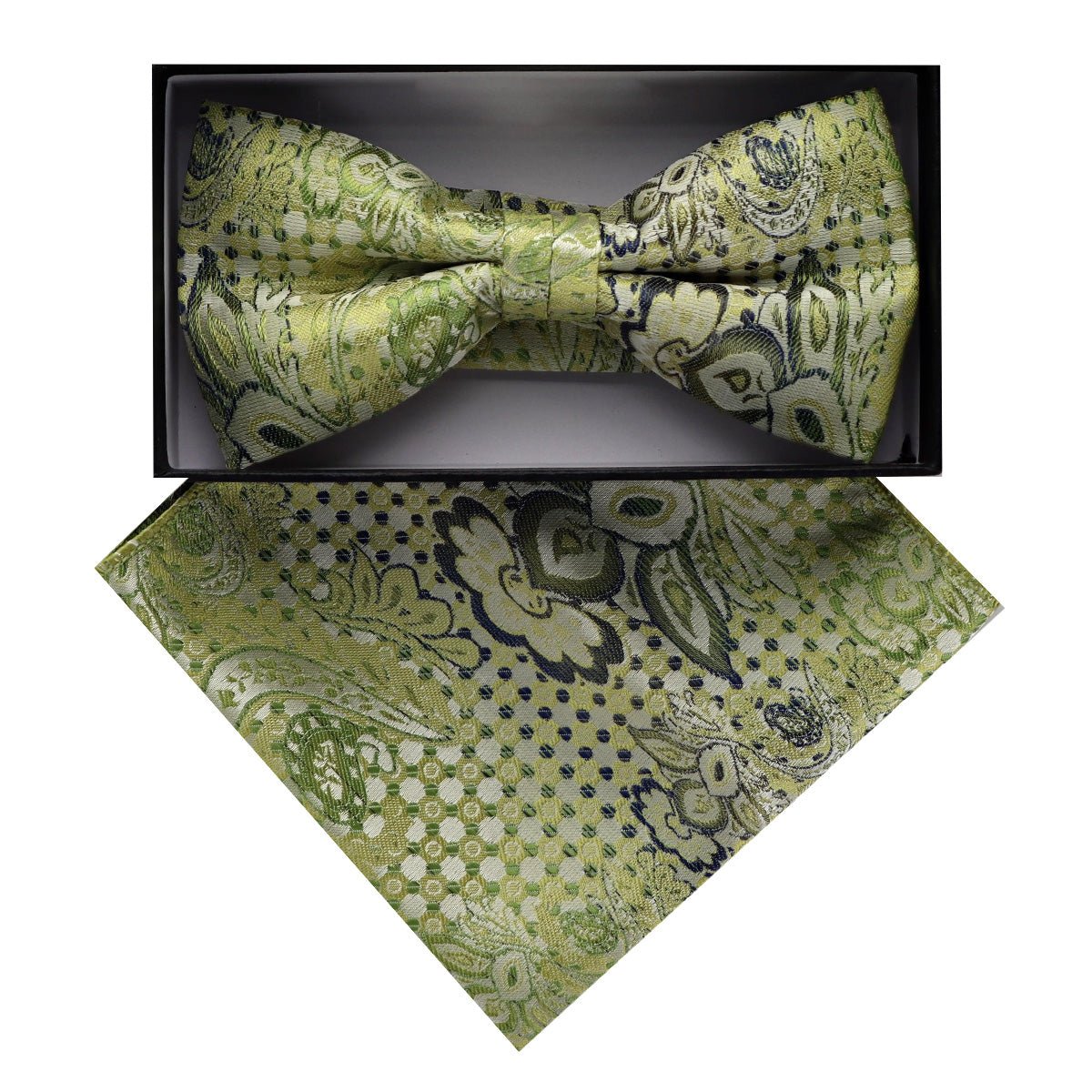 Vittorio Farina Men's Paisley Design Satin Bow Tie &amp; Pocket Square in Gift Box - BH - D_23081 - Classy Cufflinks