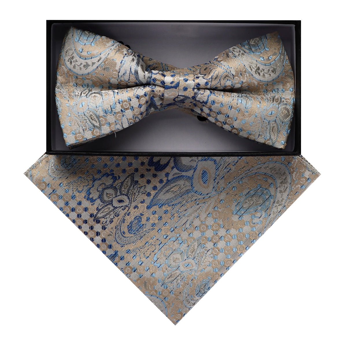 Vittorio Farina Men's Paisley Design Satin Bow Tie &amp; Pocket Square in Gift Box - BH - D_23082 - Classy Cufflinks