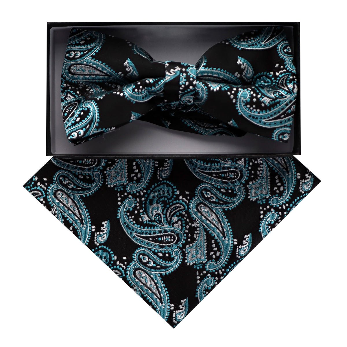 Vittorio Farina Men's Paisley Design Satin Bow Tie &amp; Pocket Square in Gift Box - BH - D_23085 - Classy Cufflinks