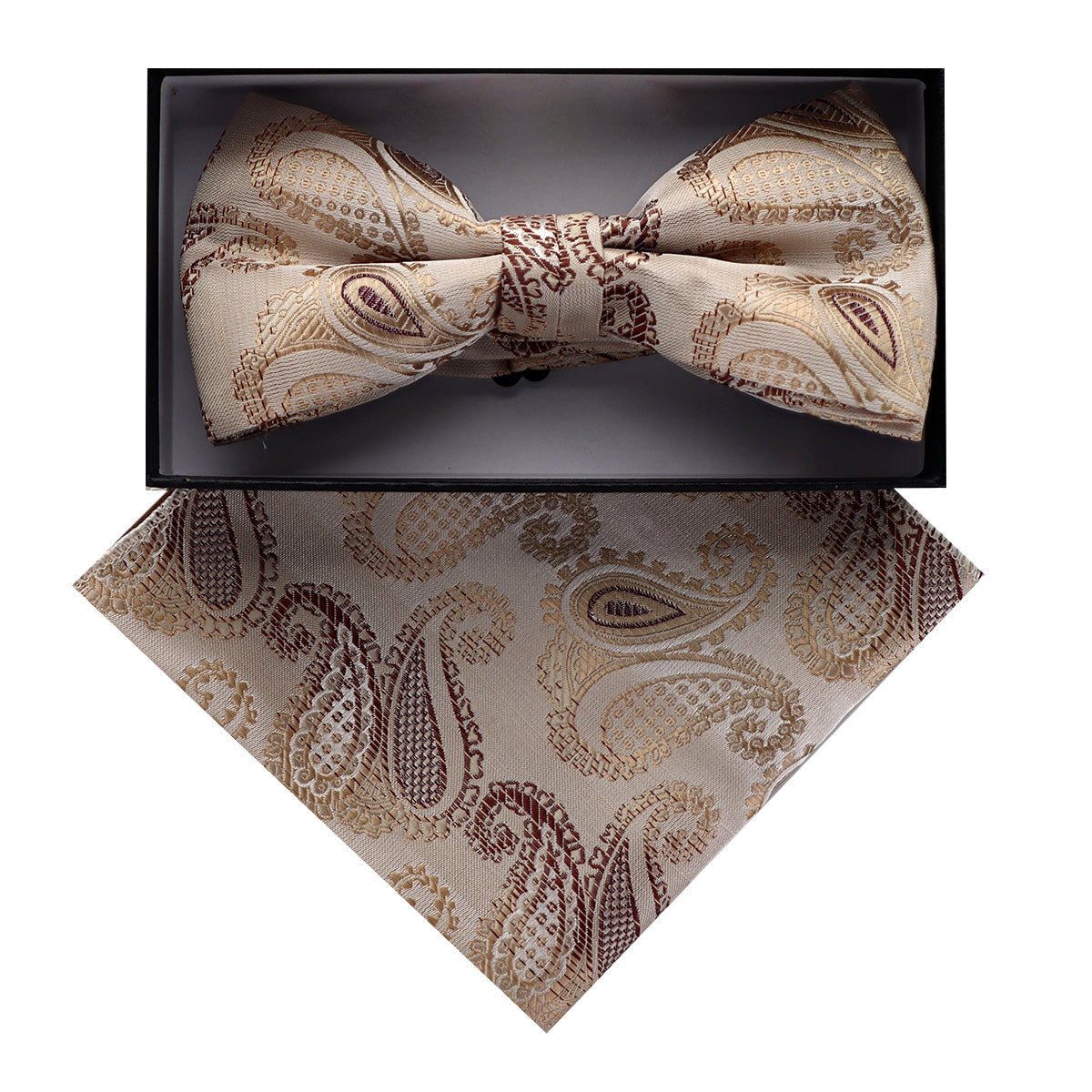 Vittorio Farina Men's Paisley Design Satin Bow Tie &amp; Pocket Square in Gift Box - BH - D_23086 - Classy Cufflinks