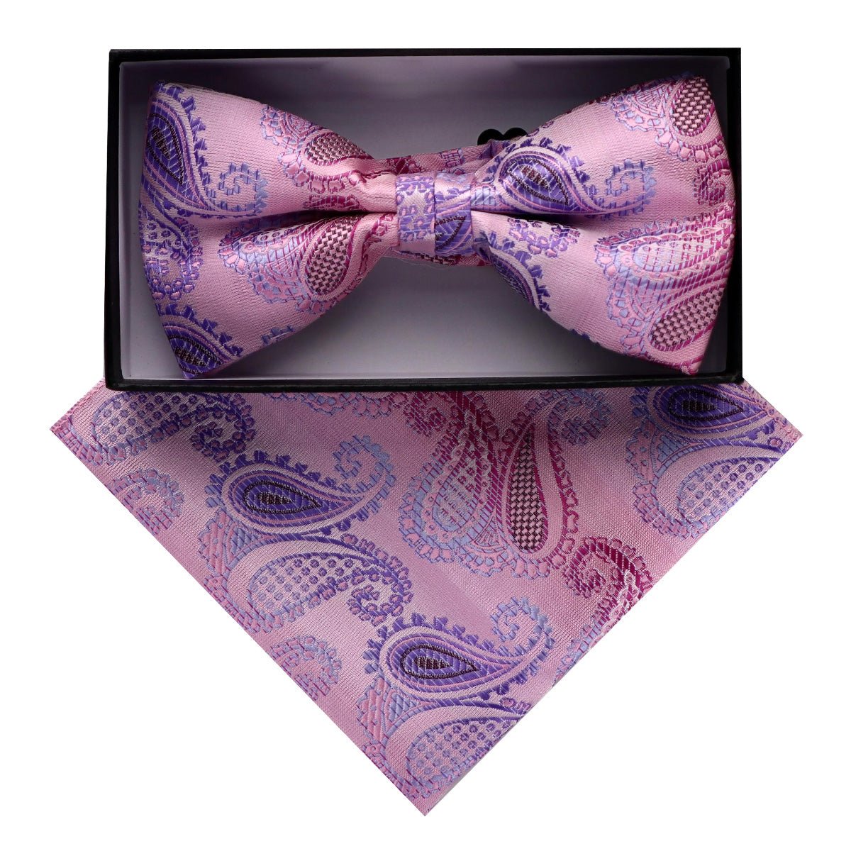 Vittorio Farina Men's Paisley Design Satin Bow Tie &amp; Pocket Square in Gift Box - BH - D_23087 - Classy Cufflinks