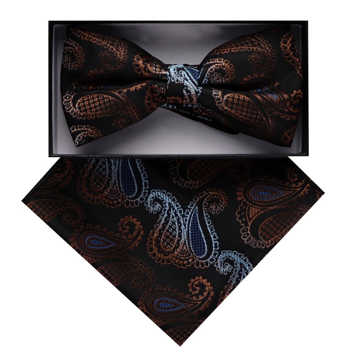 Vittorio Farina Men's Paisley Design Satin Bow Tie &amp; Pocket Square in Gift Box - BH - D_23088 - Classy Cufflinks