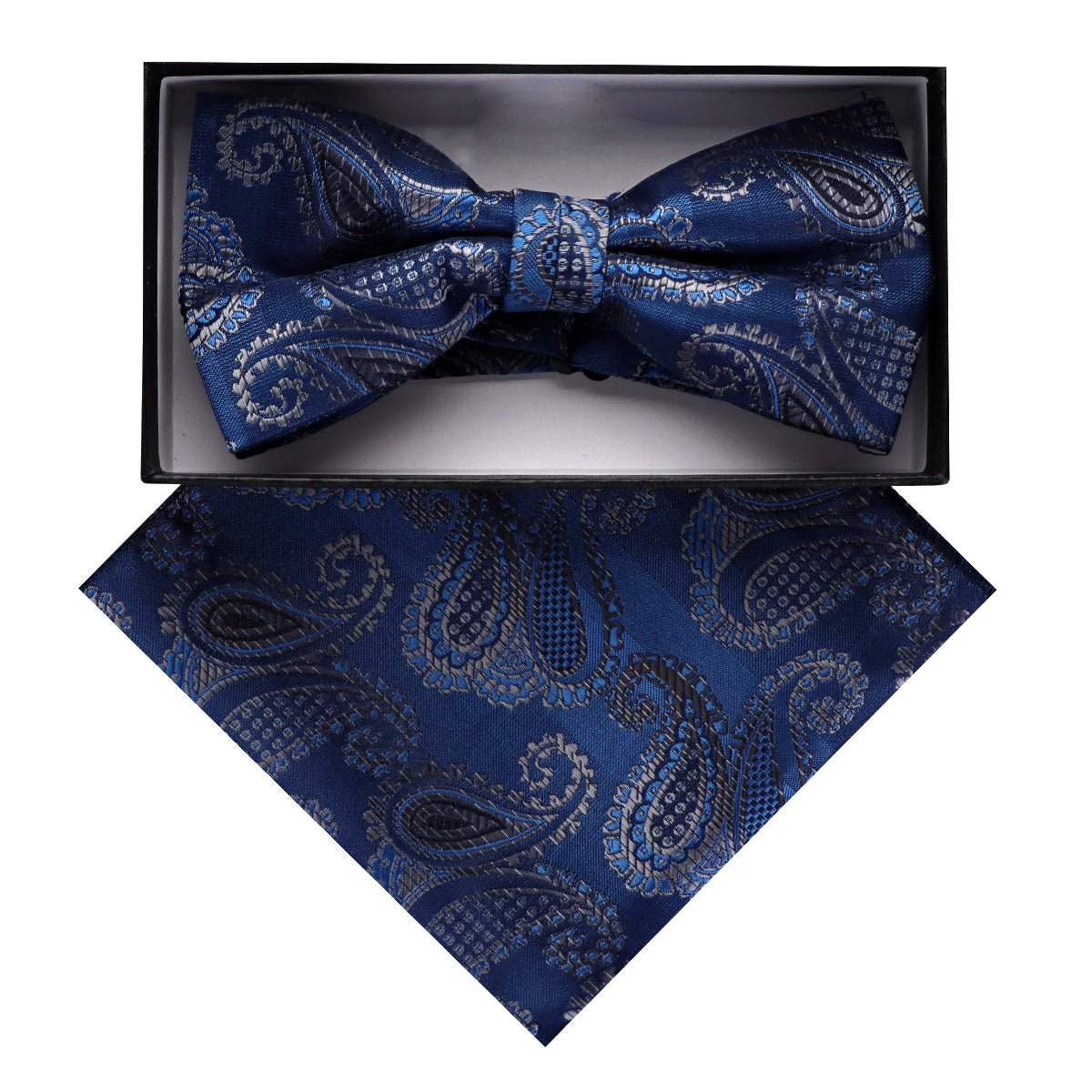 Vittorio Farina Men's Paisley Design Satin Bow Tie &amp; Pocket Square in Gift Box - BH - D_23089 - Classy Cufflinks