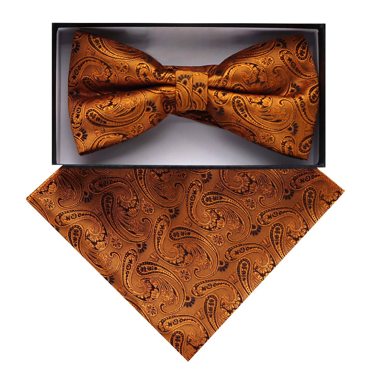 Vittorio Farina Men's Paisley Design Satin Bow Tie &amp; Pocket Square in Gift Box - BH - D_23090 - Classy Cufflinks