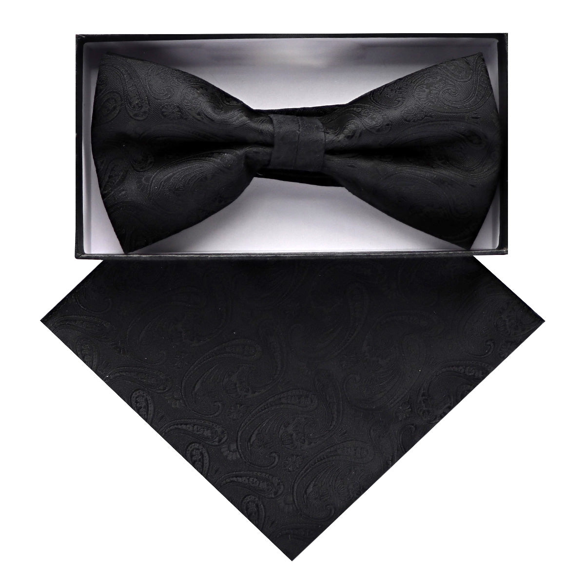 Vittorio Farina Men's Paisley Design Satin Bow Tie &amp; Pocket Square in Gift Box - BH - D_23091 - Classy Cufflinks