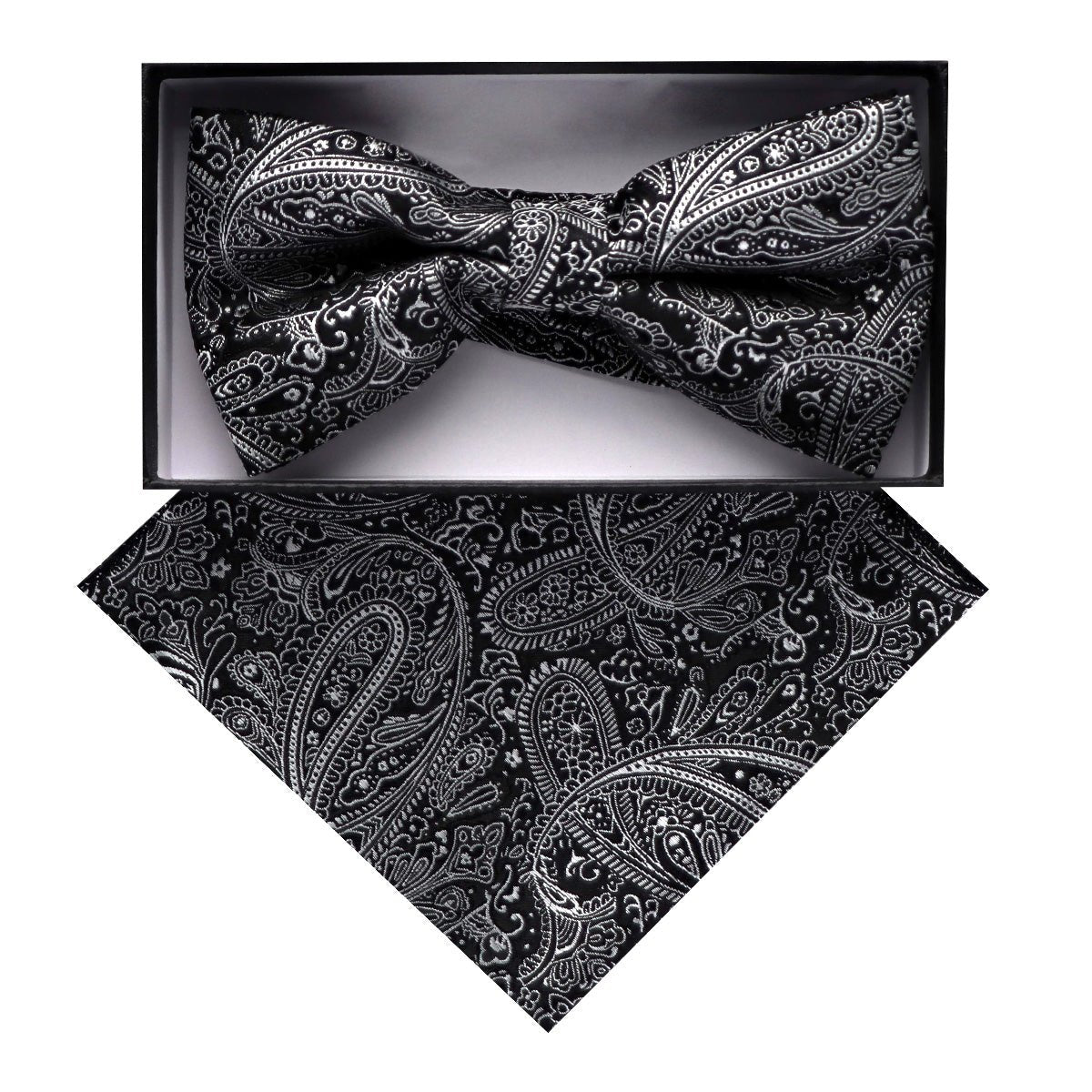 Vittorio Farina Men's Paisley Design Satin Bow Tie &amp; Pocket Square in Gift Box - BH - D_23093 - Classy Cufflinks