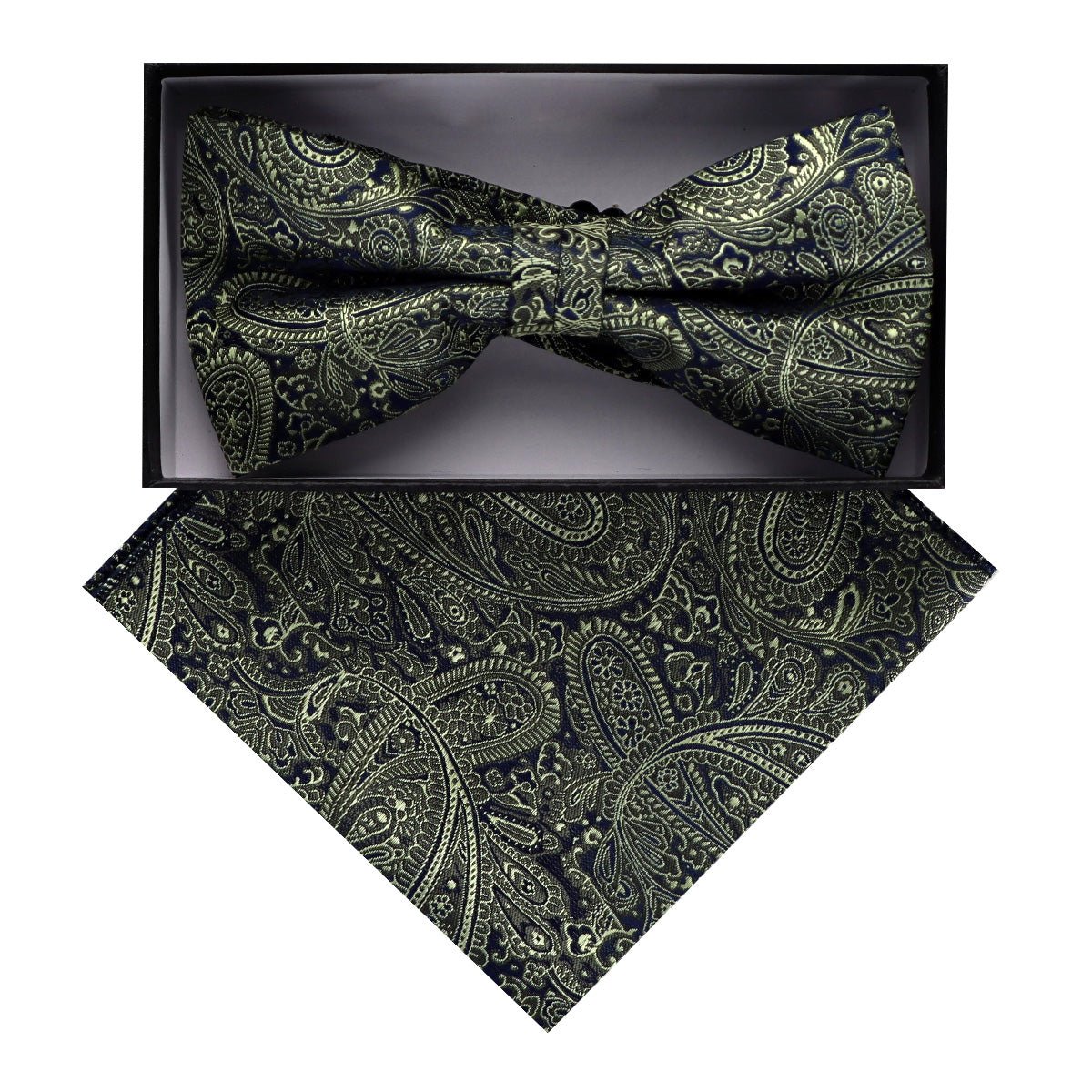 Vittorio Farina Men's Paisley Design Satin Bow Tie &amp; Pocket Square in Gift Box - BH - D_23094 - Classy Cufflinks