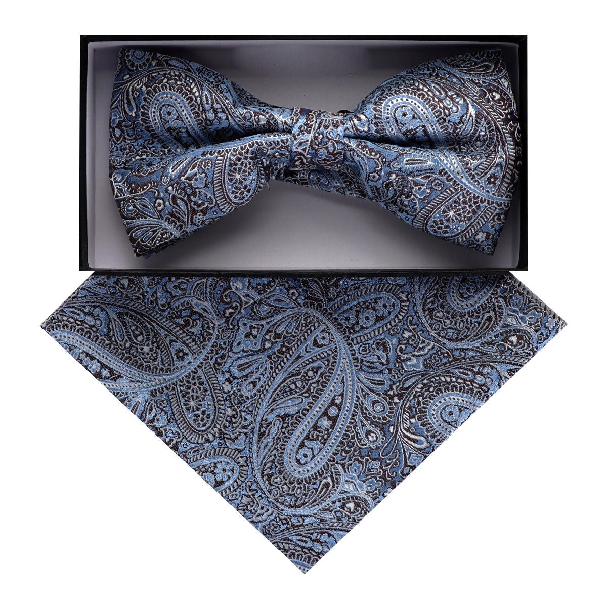 Vittorio Farina Men's Paisley Design Satin Bow Tie &amp; Pocket Square in Gift Box - BH - D_23095 - Classy Cufflinks
