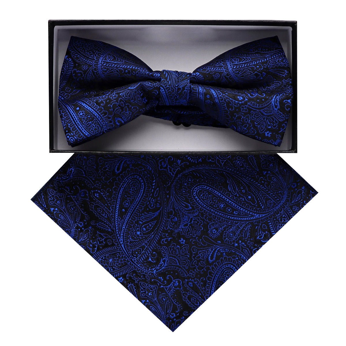 Vittorio Farina Men's Paisley Design Satin Bow Tie &amp; Pocket Square in Gift Box - BH - D_23096 - Classy Cufflinks