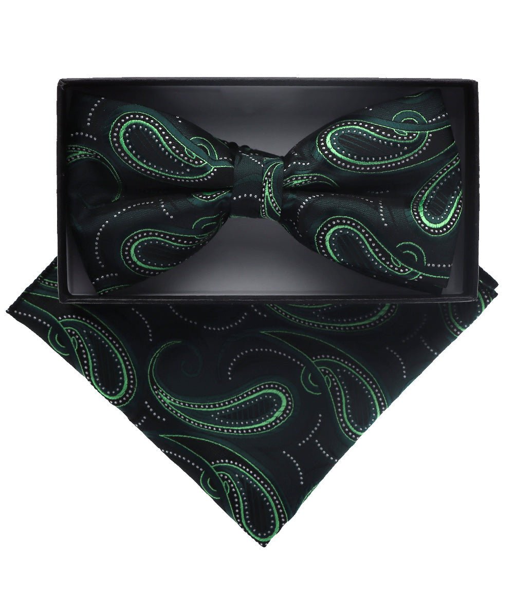 Vittorio Farina Men's Paisley Design Satin Bow Tie &amp; Pocket Square in Gift Box - BH-D_23096A - Classy Cufflinks