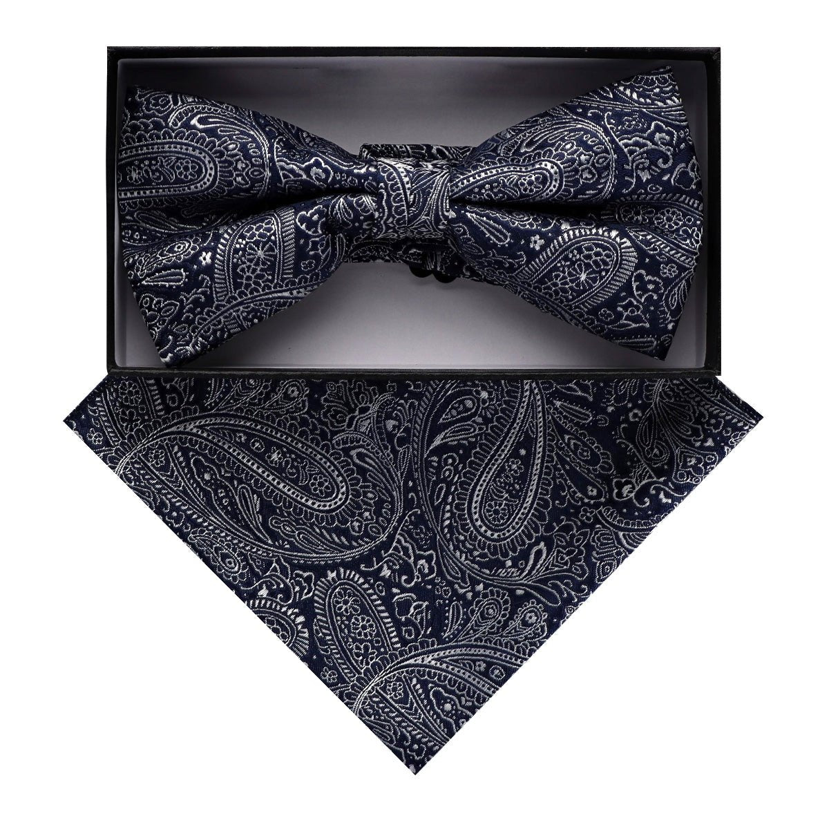 Vittorio Farina Men's Paisley Design Satin Bow Tie &amp; Pocket Square in Gift Box - BH - D_23097 - Classy Cufflinks