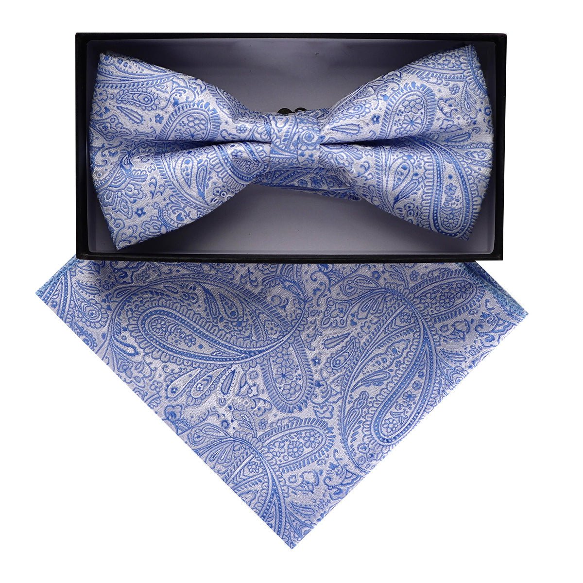 Vittorio Farina Men's Paisley Design Satin Bow Tie &amp; Pocket Square in Gift Box - BH - D_23098 - Classy Cufflinks
