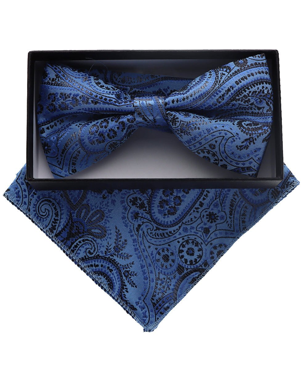 Vittorio Farina Men's Paisley Design Satin Bow Tie &amp; Pocket Square in Gift Box - BH-D_23100 - Classy Cufflinks