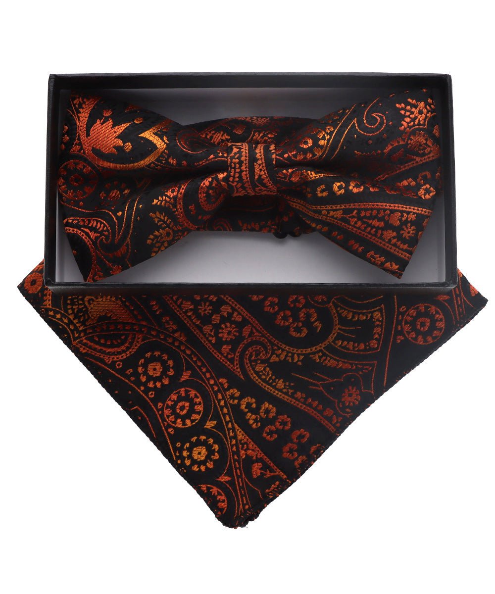 Vittorio Farina Men's Paisley Design Satin Bow Tie &amp; Pocket Square in Gift Box - BH-D_23101 - Classy Cufflinks
