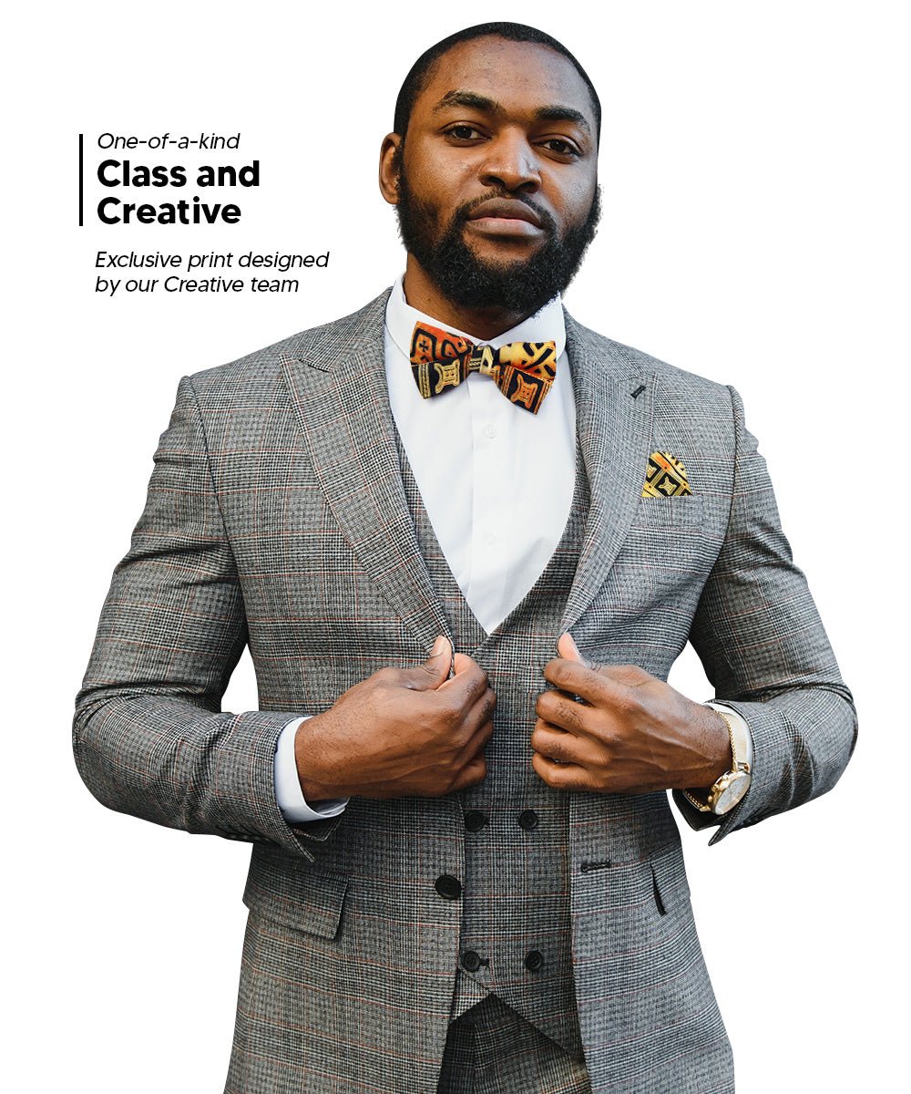 Vittorio Farina Men's Kente Satin Bow Tie & Pocket Square in Gift Box - BH - K_Kente 4 - Classy Cufflinks