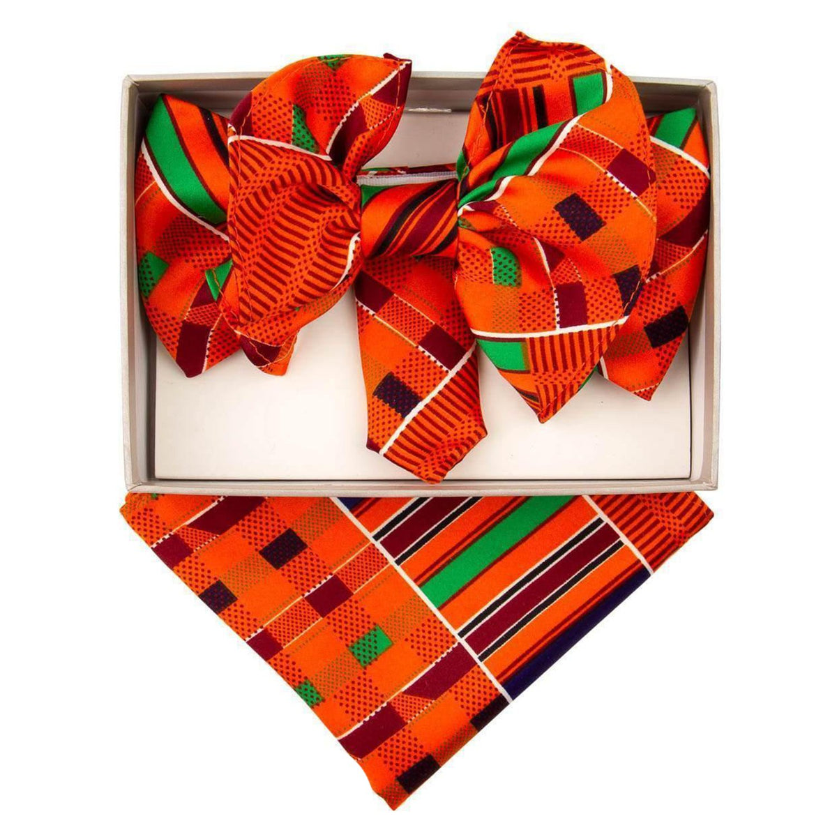 Vittorio Farina XL Kente Bow Tie &amp; Pocket Square - BH-K-XL_Kente #1 - Classy Cufflinks