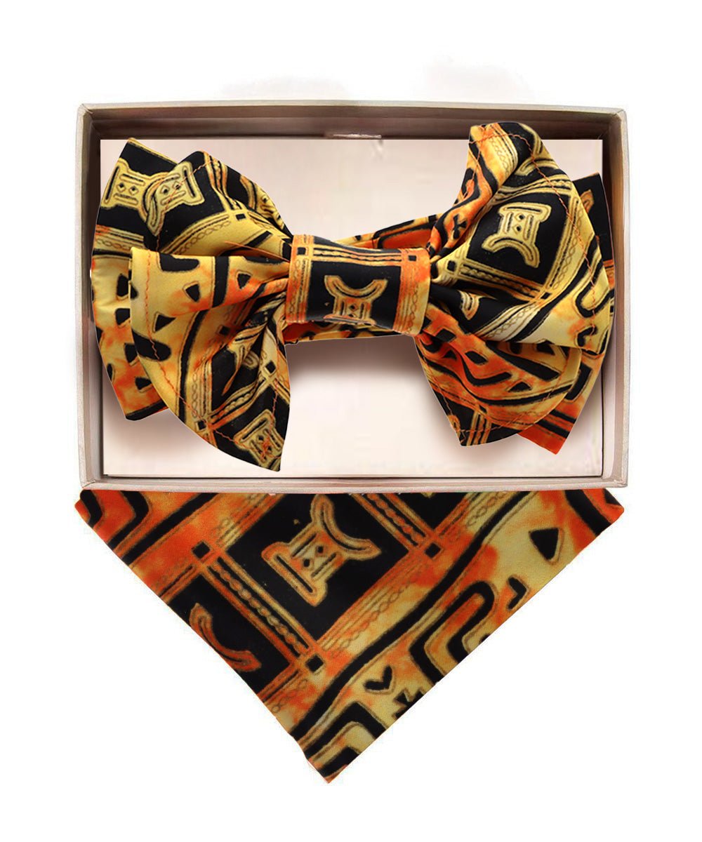 Vittorio Farina Men's XL Kente Bow Tie &amp; Pocket Square in Gift Box - BH - K - XL_Kente 4 - Classy Cufflinks
