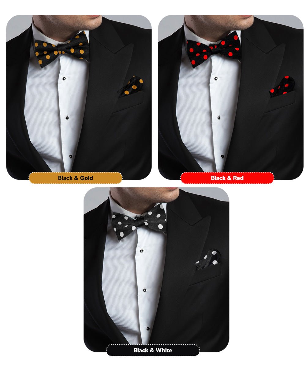 Vittorio Farina Polka Dot Bow Tie &amp; Pocket Square Multipacks - BH - PD - 3_BLACK - Classy Cufflinks