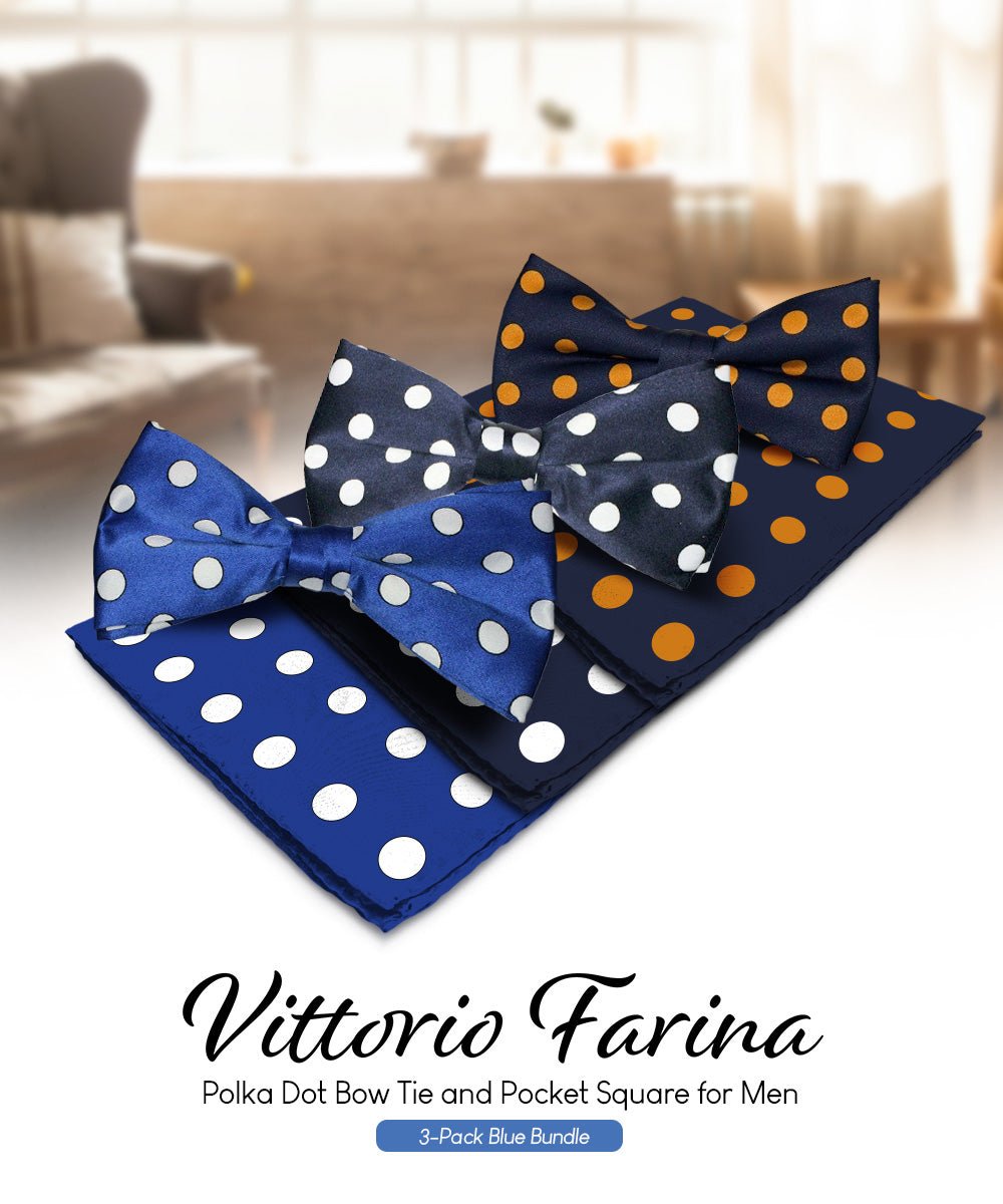 Vittorio Farina Polka Dot Bow Tie &amp; Pocket Square Multipacks - BH - PD - 3_BLUE - Classy Cufflinks