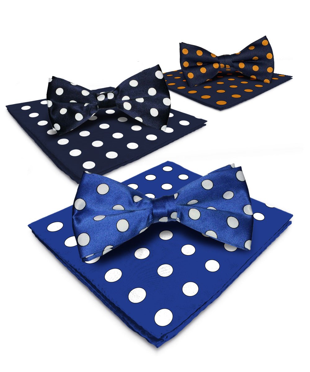 Vittorio Farina Polka Dot Bow Tie &amp; Pocket Square Multipacks - BH - PD - 3_BLUE - Classy Cufflinks