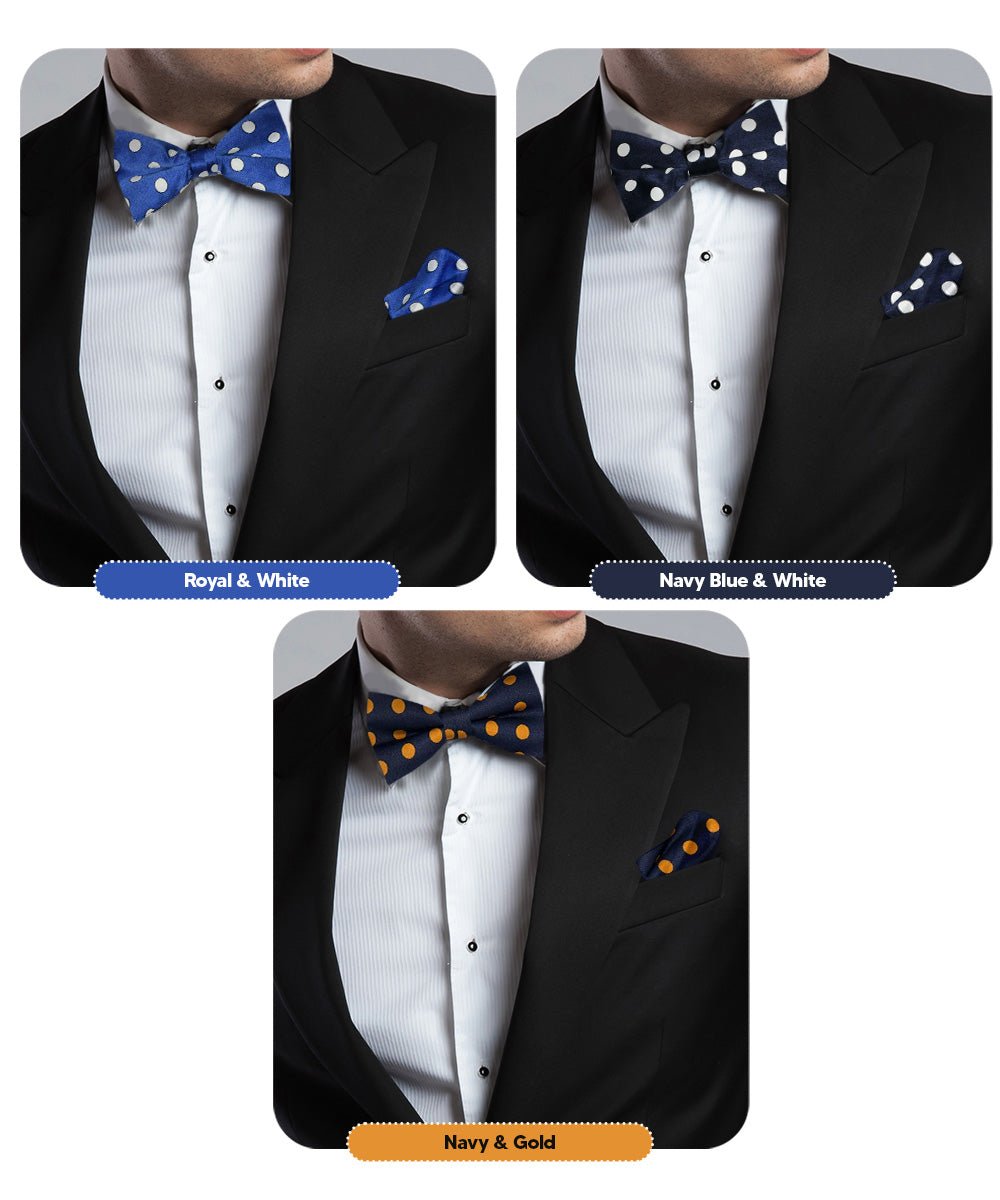 Vittorio Farina Polka Dot Bow Tie &amp; Pocket Square Multipacks - BH - PD - 3_BLUE - Classy Cufflinks