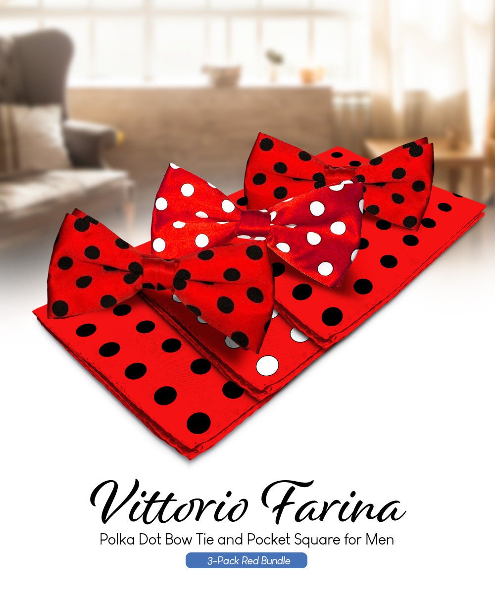 Vittorio Farina Polka Dot Bow Tie &amp; Pocket Square Multipacks - BH - PD - 3_RED - Classy Cufflinks