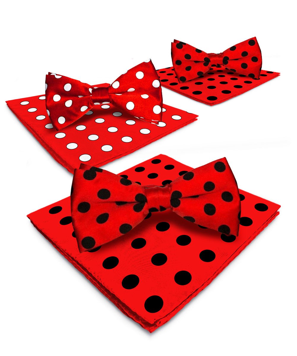 Vittorio Farina Polka Dot Bow Tie &amp; Pocket Square Multipacks - BH - PD - 3_RED - Classy Cufflinks