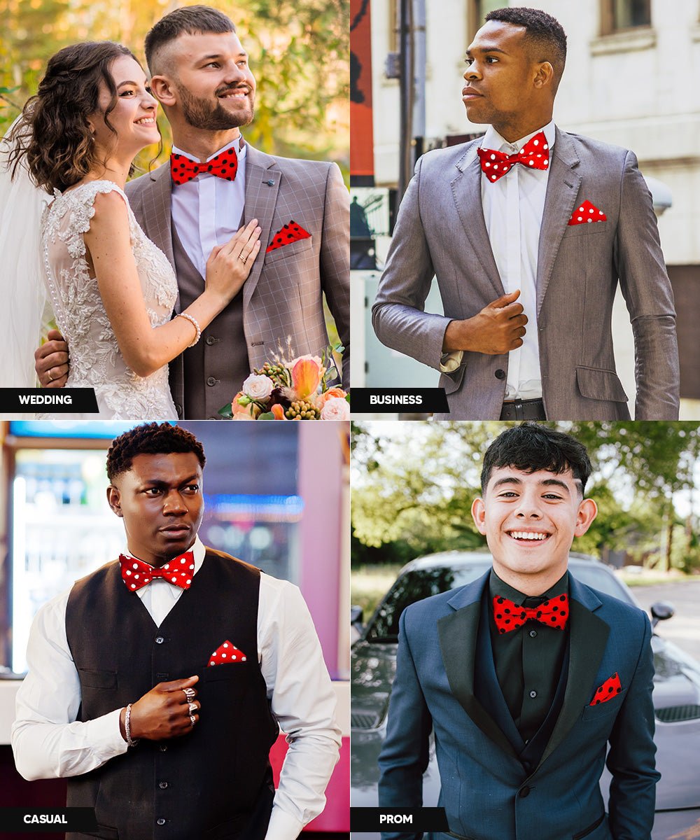 Vittorio Farina Polka Dot Bow Tie &amp; Pocket Square Multipacks - BH - PD - 3_RED - Classy Cufflinks